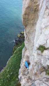 The view from the top - Andy just about to enter the crux groove